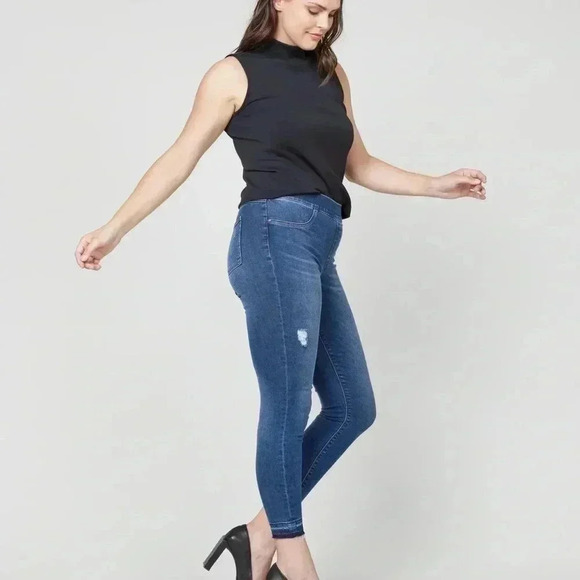 SPANX Distressed Ankle Skinny Jeans, Medium Wash - Picture 7 of 8